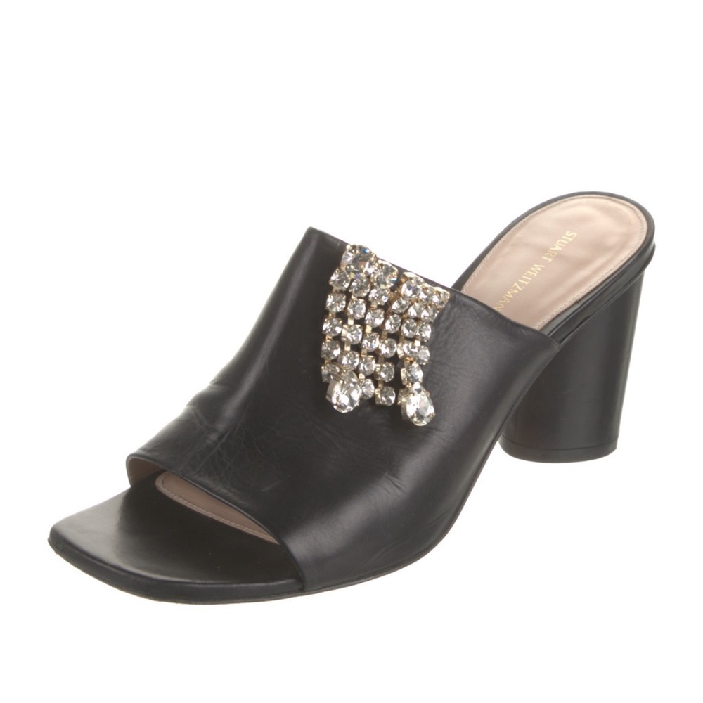 Stuart Weitzman Black High Heel Slides With Cryst… - image 4